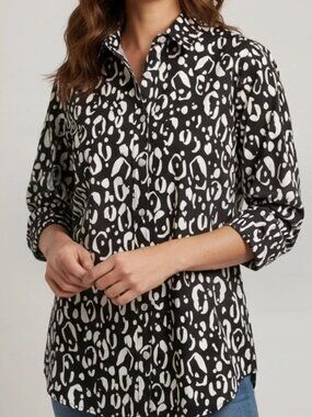 Chico's No-Iron Button-Down Shirt Black White Animal Chico’s 2 (Large / US 12)
